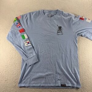 Open 925 International Players Club Shirt Mens Medium Blue Graphic Print Cotton